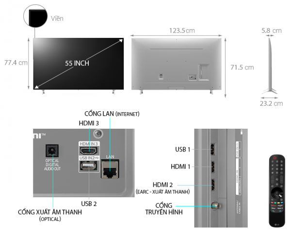 Smart Tivi 4K LG 55 inch 55NANO77TPA NanoCell HDR ThinQ AI - Hình ảnh 2