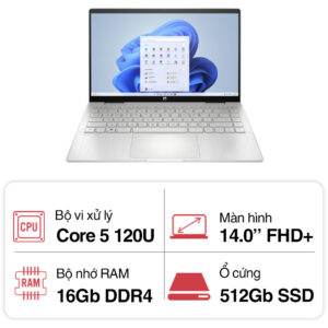 Laptop HP Pavilion x360 14-ek2017TU 9Z2V5PA (Core 5 120U/ 16GB/ 512GB SSD/ 14 inch FHD Touch/ Win11/ Silver/ Vỏ nhôm/ Pen)